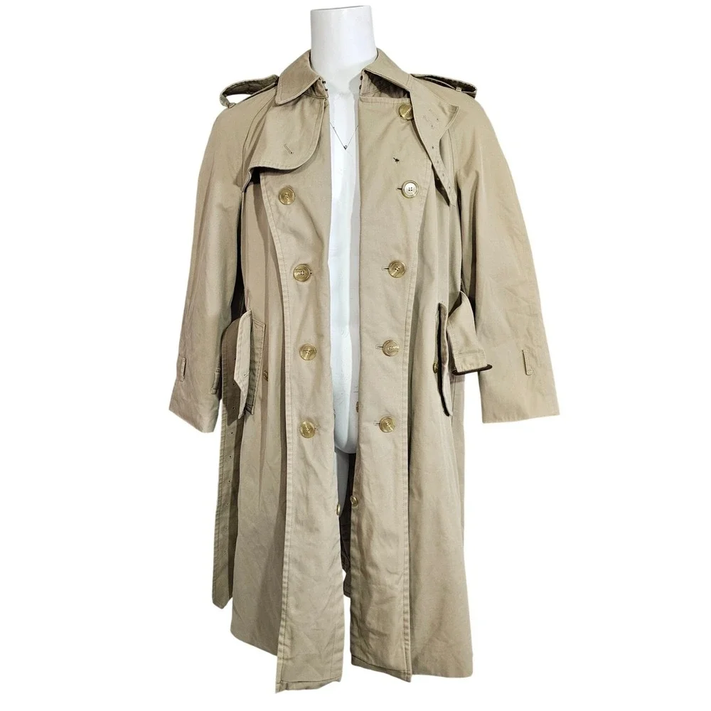 Vintage Chaps Ralph Lauren Trench Coat Tan Belted Khaki Jacket 40R‎ USA